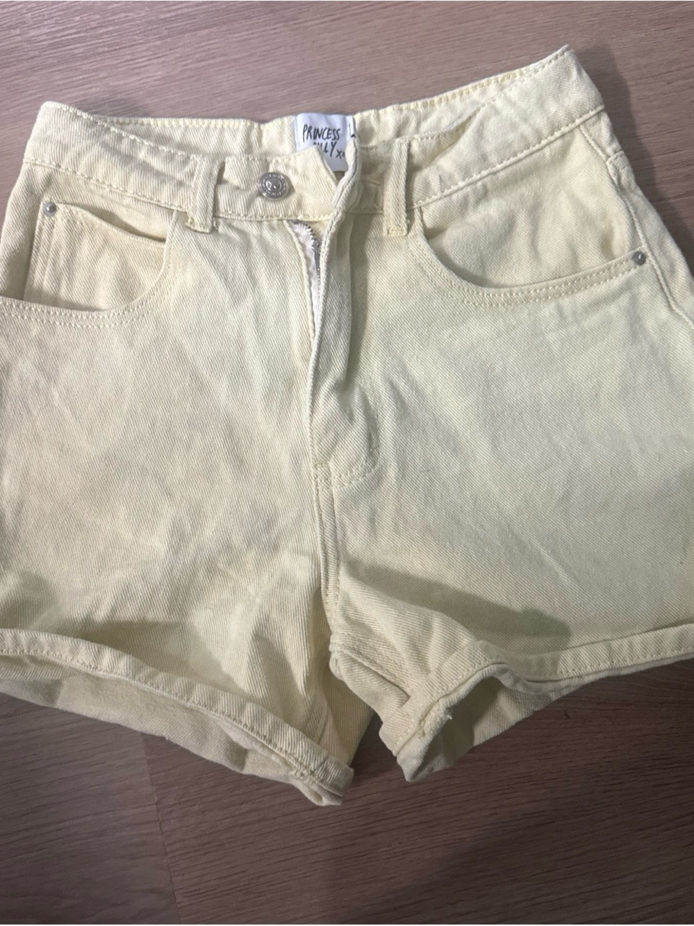 Princess Polly Pale Yellow High-Rise Denim Shorts